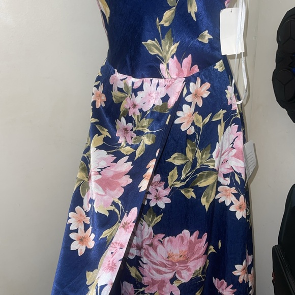 Lulu's Love of Romance Navy Floral Print Satin Cowl Neck Maxi Dress - Picture 8 of 8